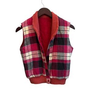Vintage GAP Reversible Plaid Quilted Vest Red Flannel Size M